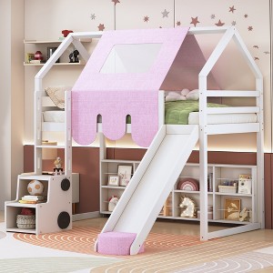 Twin Size House-shaped Wooden Loft Bed with a Tent - 1 of 4