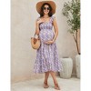 BLUEMING Maternity Dress Summer Ruffled Highwaist Dress with Mini Cap Sleeve Shirred A-Line Midi Dress Floral Sundress - 4 of 4