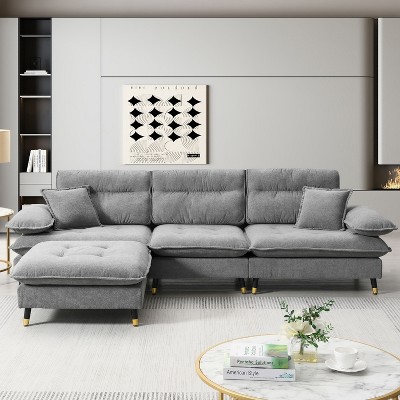 NicBex Convertible Sectional Sofa 4 Seat Tufted Couch Set, L-Shaped Sofa with Cloud Chenille Fabric,Movable Ottoman for Living Room, 3 Colors