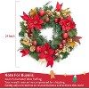 24 In Christmas Wreath for Front Door, Pre-Lit Christmas Wreath with Faux Flower for Door Fireplace Wall Window, Indoor Outdoor Xmas Decor - 2 of 4