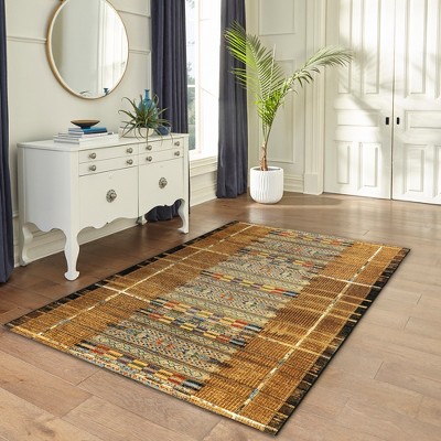 Tribal Stripe Gold Synthetic Round Indoor/Outdoor Rug