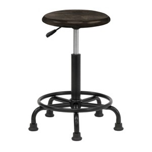 studio designs Retro Wood and Metal Swivel Height Adjustable Stool with Foot Ring Distressed Black: Upholstered, Wheeled, Task Chair - 1 of 4