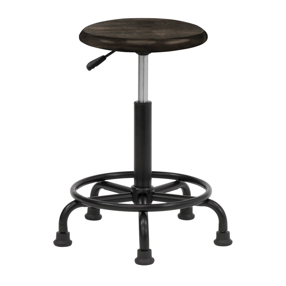 Photos - Chair Retro Wood and Metal Swivel Height Adjustable Stool with Foot Ring - Distr