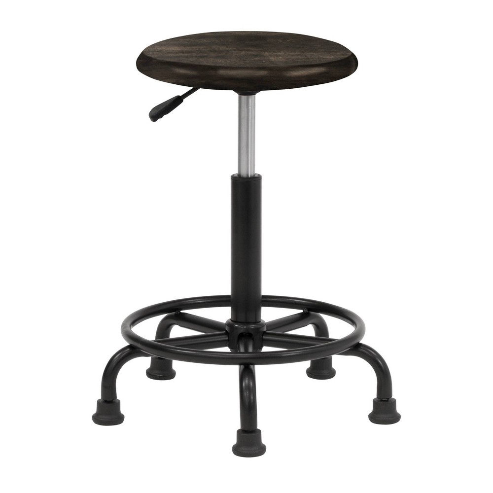 Photos - Computer Chair studio designs Retro Wood and Metal Swivel Height Adjustable Stool with Foot Ring Distressed Black: Upholstered, Wheeled, Ta