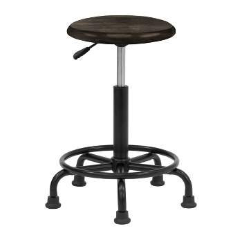 Retro Wood and Metal Swivel Height Adjustable Stool with Foot Ring - Distressed Black - studio designs
