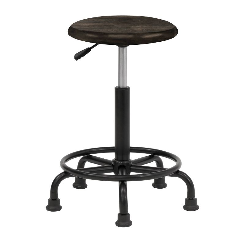 Retro Wood and Metal Swivel Height Adjustable Stool with Foot Ring - Distressed Black - studio designs, 1 of 7