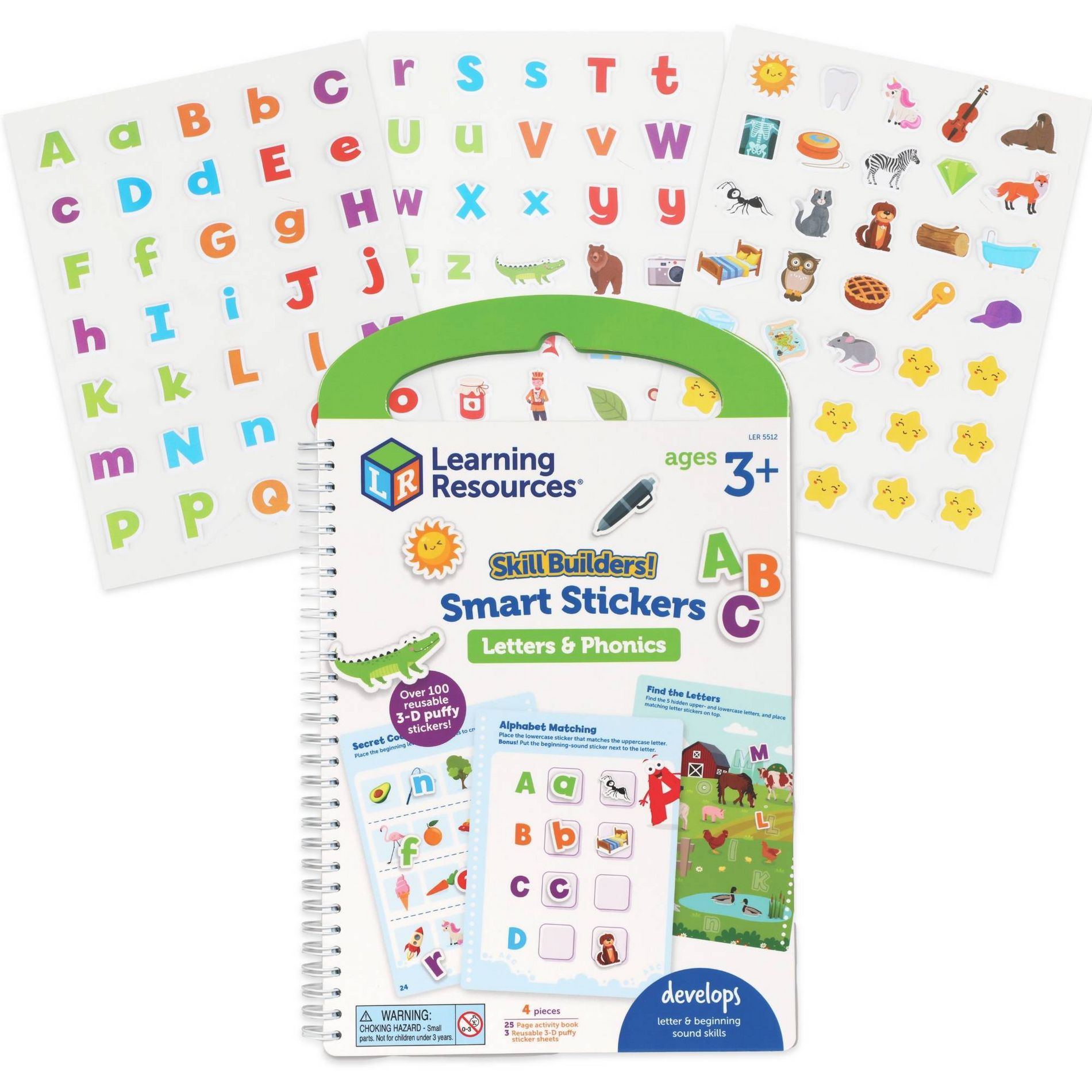 Learning Resources Skill Builders! Smart Stickers Letters and Phonics, Reusable Sticker Books for Kids, ABC, Montessori, Ages 3+