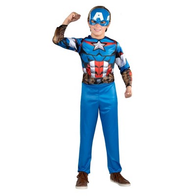Kids' Marvel Captain America Halloween Costume Jumpsuit with Mask