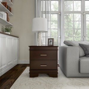 Hastings Home End Table with 2 Drawers, Wooden with Silver Handles, Dark Brown - 1 of 4