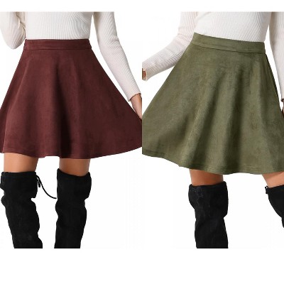 INSPIRE CHIC Women's Basic Faux Suede Flared Casual Mini Skater Skirt 2 Packs