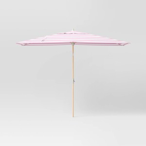 6'x10' Rectangular Cabana Stripe Outdoor Patio Market Umbrella with Light Wood Pole - Threshold™ - 1 of 4