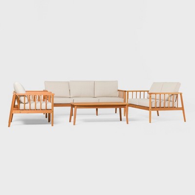 5pc Modern Boho Outdoor Eucalyptus Spindle Chat Set - Saracina Home

