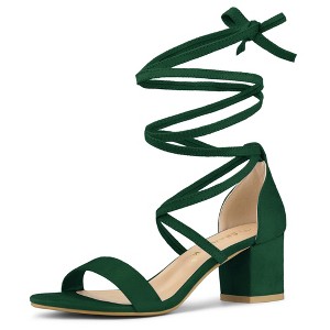 Allegra K Women's Solid Open Toe Lace Up Padded Insole Mid Chunky Heeled Sandals - 1 of 4