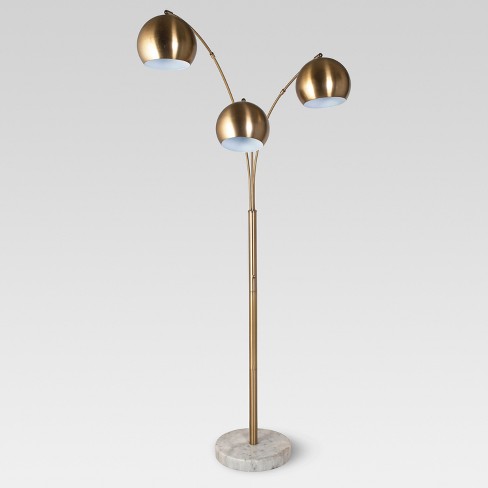 3 Head Metal Globe Floor Lamp Brass