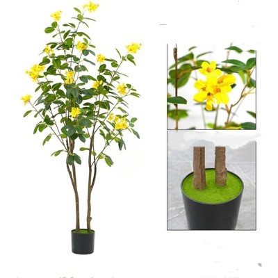 4.9ft (150cm) Artificial Blooming Tree with Pot, Realistic Faux Flowering Tree for Home, Office, Wedding, Party & Garden Decor