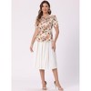 INSPIRE CHIC Women's Peter Pan Collar Smocked Puff Short Sleeve Ruffle Floral Blouse - 4 of 4