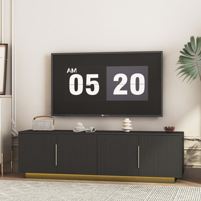 KTMBDW Fluted TV Stand for 55 60 65 inch TV, Modern Mid Century Entertainment Center with Storage, Media Console Table 2 Cabinet for Living Room,Black
