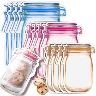 30 PCS Mason Jar Pattern Zipper Bags, Reusable Airtight Leak-Proof Snack Pouch