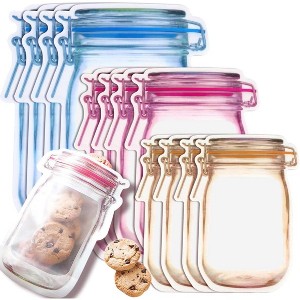30 PCS Mason Jar Pattern Zipper Bags, Reusable Airtight Leak-Proof Snack Pouch - 1 of 4
