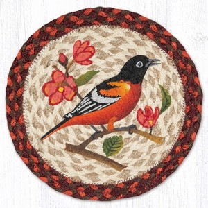 Earth Rugs Hand Stenciled Oriole Bird Jute Trivet Round 10 Inch Rustic Table Protector - 1 of 3
