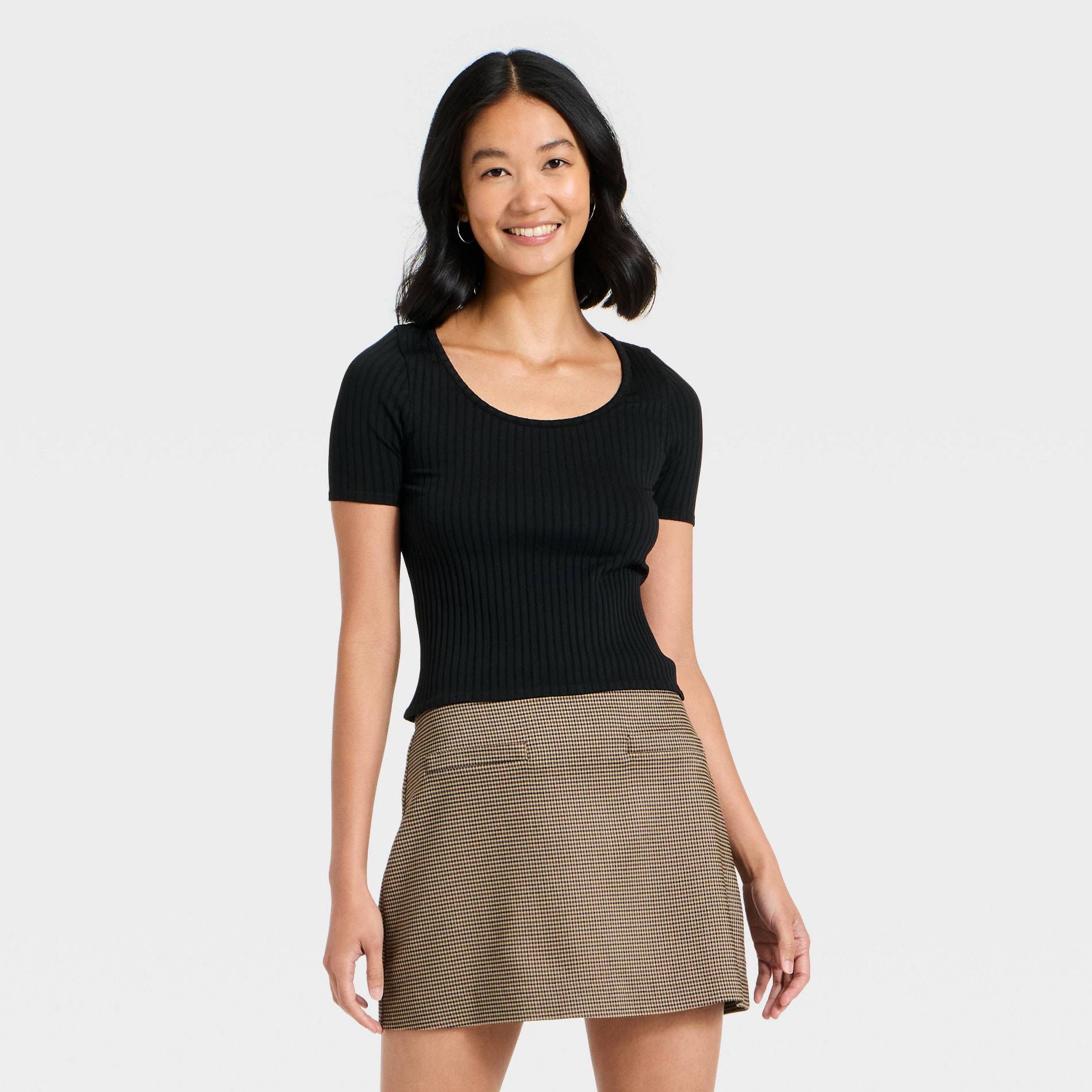 Women's Slim Fit Ribbed Seamless Scoop Neck T-Shirt - A New Day™