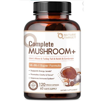 Mushroom Supplement, Mushroom Complex with Lion's Mane, Turkey Tail, Reishi, Cordyceps, Shiitake, 14-in-1 Mushrooms for Memory and Focus - 120ct