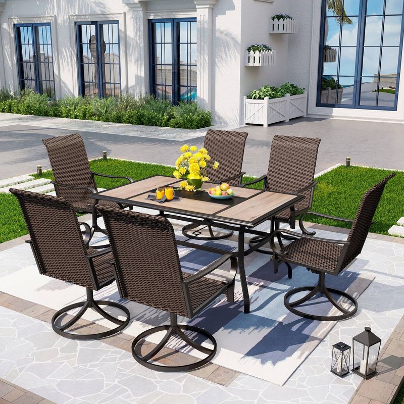7pc Patio Dining Set with 360 Swivel Chairs &#38; Rectangle Steel &#38; Plastic Tabletop - Captiva Designs, 1 of 16