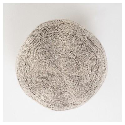 Handwoven Gray Wool Round Pouf Ottoman