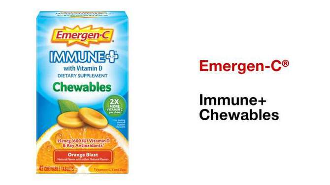 Emergen-C Immune+ Dietary Supplement Chewable Tablets with Vitamin D - Orange Blast - 42ct, 2 of 15, play video