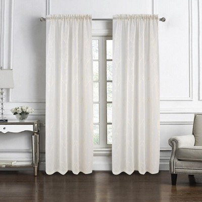 RT Designers Collection Pearl 2 Pieces 1.5" Rod Pocket Damask Embroidery Metallic Doily 36" x 84"