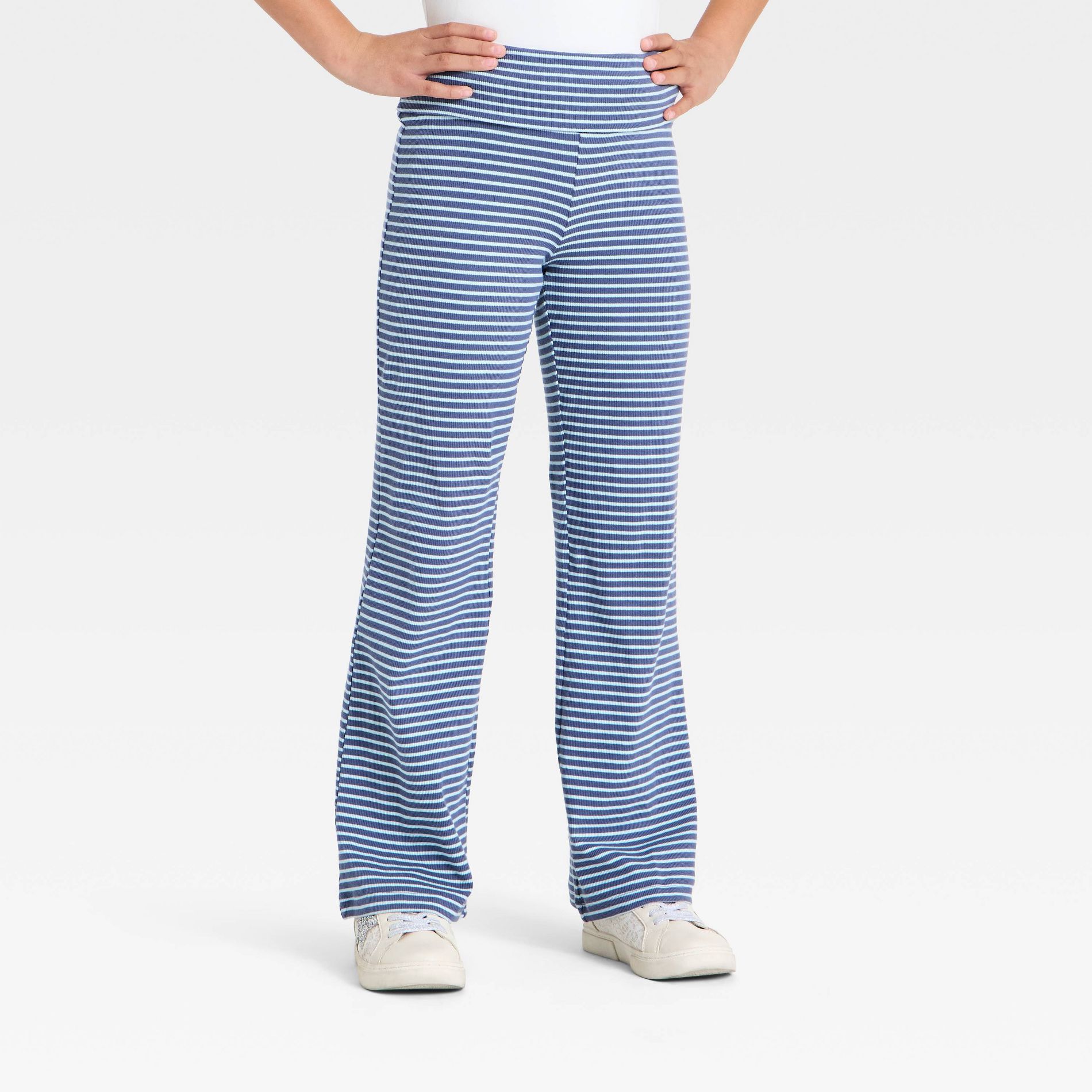 Girls' Striped Ribbed Foldover Waist Pull-On Pants - art class™