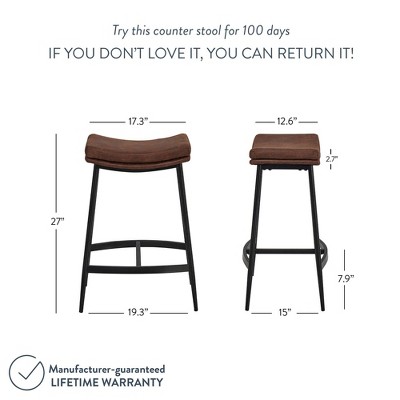 Arlo 27" Brown Leather Saddle Seat Bar Stools with Black Metal Base