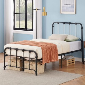 Bed Frame with Headboard, Metal Slats Support Platform Bed Frame with Storage - 1 of 4