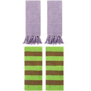 REGALWOVEN 4 Packs Striped and Solid Tassels Absorbent Soft Cotton Hand Towel for Bathroom - 1 of 4