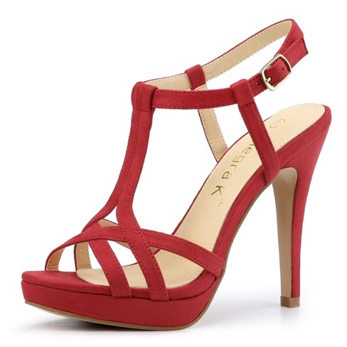 Allegra K Women's T Strap Slingback Platform Stiletto Heel Sandals Red ...
