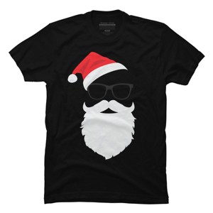 Men's Design By Humans Hipster Santa Face with Hat beard & Glasses Christmas By TronicTees T-Shirt - 1 of 4