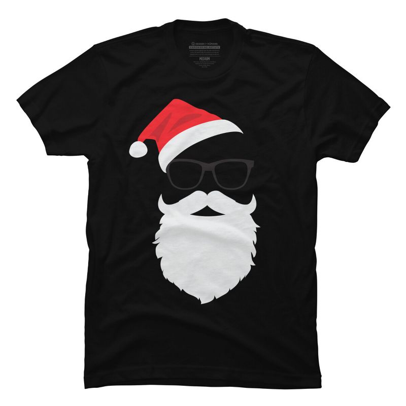 Men's Design By Humans Hipster Santa Face with Hat beard & Glasses Christmas By TronicTees T-Shirt, 1 of 5