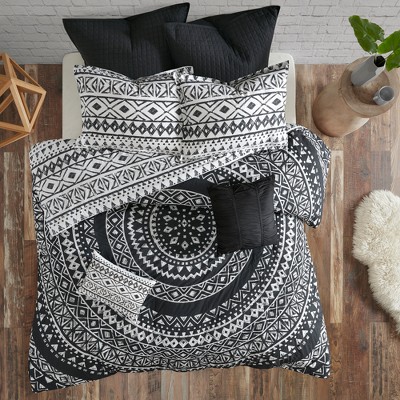Urban Habitat 7pc Mica Reversible Comforter Set (Full/Queen) Black: Hypoallergenic, Embroidered, OEKO-TEX Certified