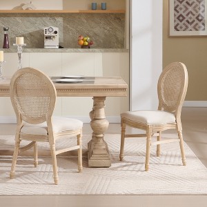 Kumasinova Natural Dining Chairs Set of 2,Upholstered Cotton Linen Chairs with Round Backrest,Carved Solid Wood Legs,Chairs for Dining Room - 1 of 4