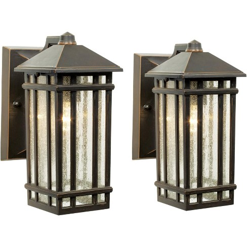 Kathy Ireland Sierra Craftsman Mission Outdoor Wall Light Fixtures Set Of 2  Rubbed Bronze 11 Seedy Glass For Post Exterior Barn Deck House Porch Yard  : Target