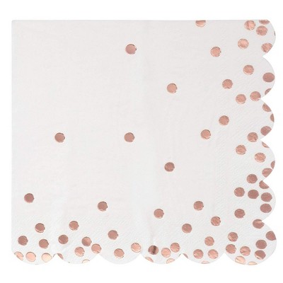 Juvale 50-Pack Rose Gold Foil Polka Dot Confetti Disposable Paper Napkins Wedding Party Supplies 6.5x6.5"