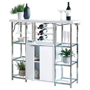 Coaster Gallimore Modern 2 Door Wood Bar Cabinet with Glass Shelf White High Glossy/Chrome - 1 of 4