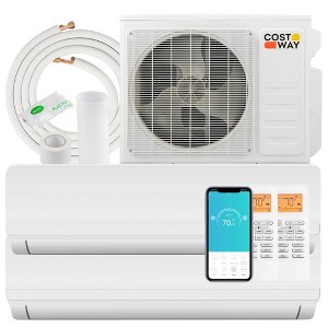Costway 27K BTU(24000 BTU ASHRAE) 2 Zone 12K+12K BTU 19 SEER2 Mini Split Air Conditioner Work with Alexa - 1 of 4