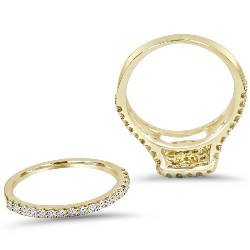 Pompeii3 1 1/10CT Cushion Halo Diamond Engagement Wedding Ring Set 10K Yellow Gold, 3 of 6