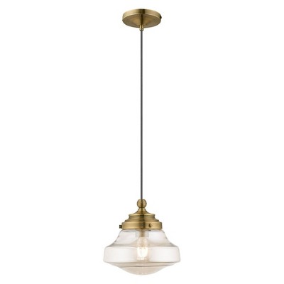 Livex Lighting Art Glass 1 - Light Pendant in  Antique Brass