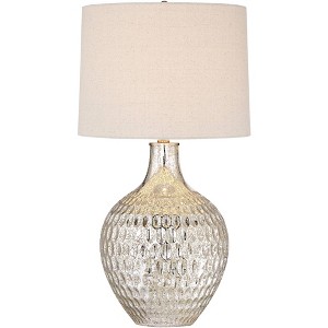 360 Lighting Modern Table Lamp 28" Tall with USB Charging Port Mercury Glass Off White Drum Shade for Bedroom Living Room House Home Bedside Office - 1 of 4