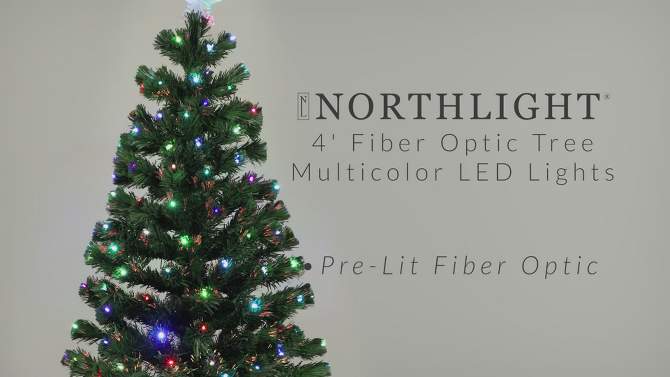 Northlight 4' Prelit Artificial Christmas Tree LED Color Changing Fiber Optic with Star Tree Topper - Multicolor Lights, 2 of 10, play video