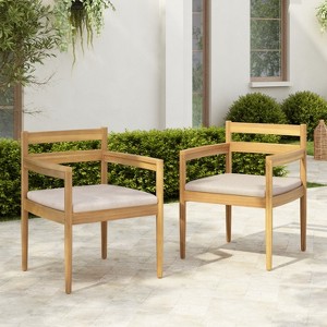 Christopher Knight Home Tarek Rustic Outdoor Upholstered Dining Arm Chair With Slat Design (Set of 2) - 1 of 4