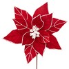 Northlight 20" Red and White Velvet Glittered Poinsettia Christmas Stem Spray - 3 of 4