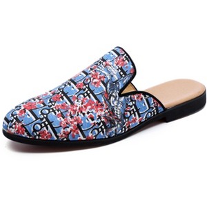 Santimon Mens Flroal Mules Denim Slip on Shoes Dress Casual Slippers Blue - 1 of 4